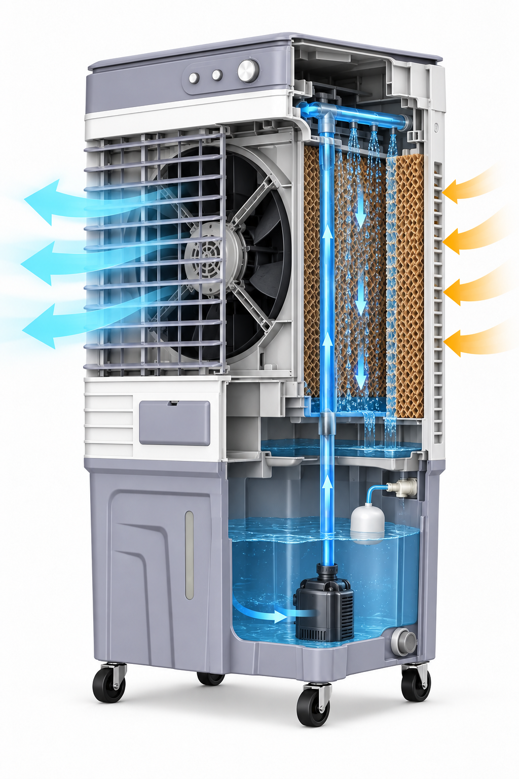 Esquema interno de un climatizador evaporativo